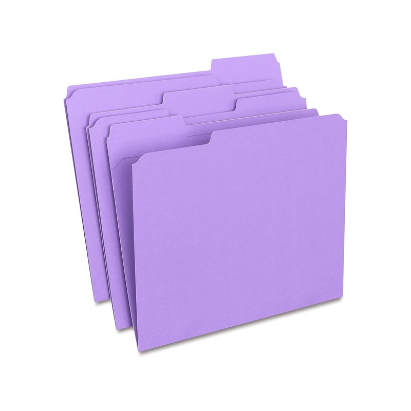 Staples 508945 File Folders Reinforced 3-Tab Letter Size Purple 100/Box (508945) - Image 1